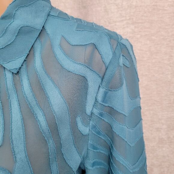 a la carte Blue Burn Out Sheer Zebra Pattern Tunic Adjustable Sleeves - Picture 2 of 12